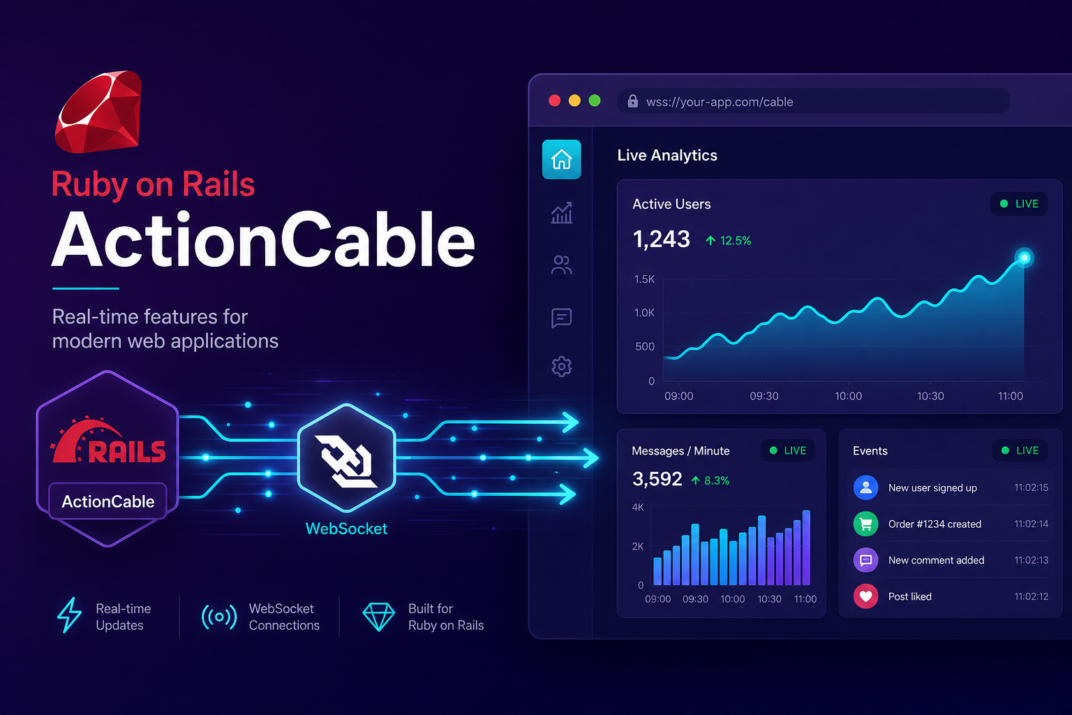 Real-Time Ruby: ActionCable in Rails 7.2 — Cover Art